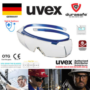 UVEX 9169065 Super Over-the-Glass (OTG) Safety Glasses Blue Frame Clear Optidur NC/Hi-Res Len