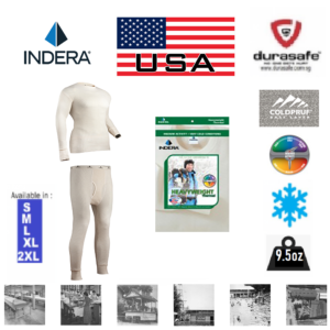INDERA 890 Expedition Weight 9.5 oz. 100% Cotton Long John Shirt & Pant Natural, Size S-XXL