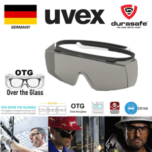 UVEX 9169081 Super Over-the-Glass (OTG) Safety Glasses Black Frame Grey Optidur NC/Hi-Res Len