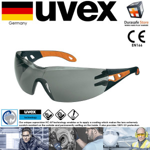 UVEX 9192245 Pheos Safety Glasses Black/Orange Frame Grey Supravision HC-AF Len