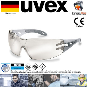 UVEX 9192881 Pheos Safety Glasses Grey Frame Indoor/Outdoor Silver Mirror Supravision HC-AF Len