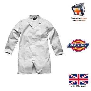 DICKIES WD201 White Polyester/Cotton Coat Long Sleeve, Size L-XXL