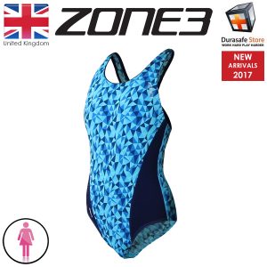 ZONE3 Women Prism Classic Swim Costume Green/Blue Size 30-40
