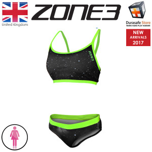 ZONE3 Women Cosmic Two Piece Bikini Grey/Fluro Yellow Size 30-38