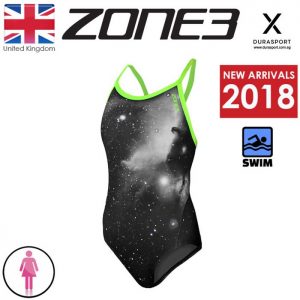 ZONE3 Women Cosmic Classic Swim Costume Grey/Fluro Yellow Size 30-40