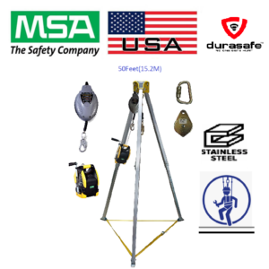 MSA 10105271 Workman Tripod Confined Space Entry & Rescue Kit with 50' Hoist Galvanised Wire Rope & 50' SLR Stainless Steel Wire Rope