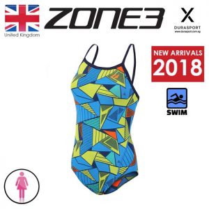 ZONE3 Women Prism 2.0 Strap Back Swim Costume, Blue/Yellow, Size 30-32