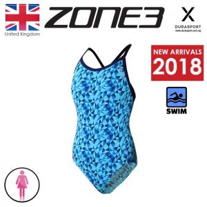 ZONE3 Women Prism Bound Back Swim Costume, Blue, Size 30-40
