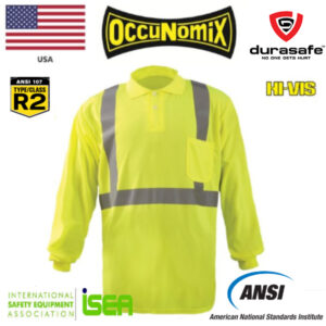 OCCUNOMIX LUX-LSPP2B Class 2 Long Sleeve Wicking Birdseye Safety Polo, Yellow