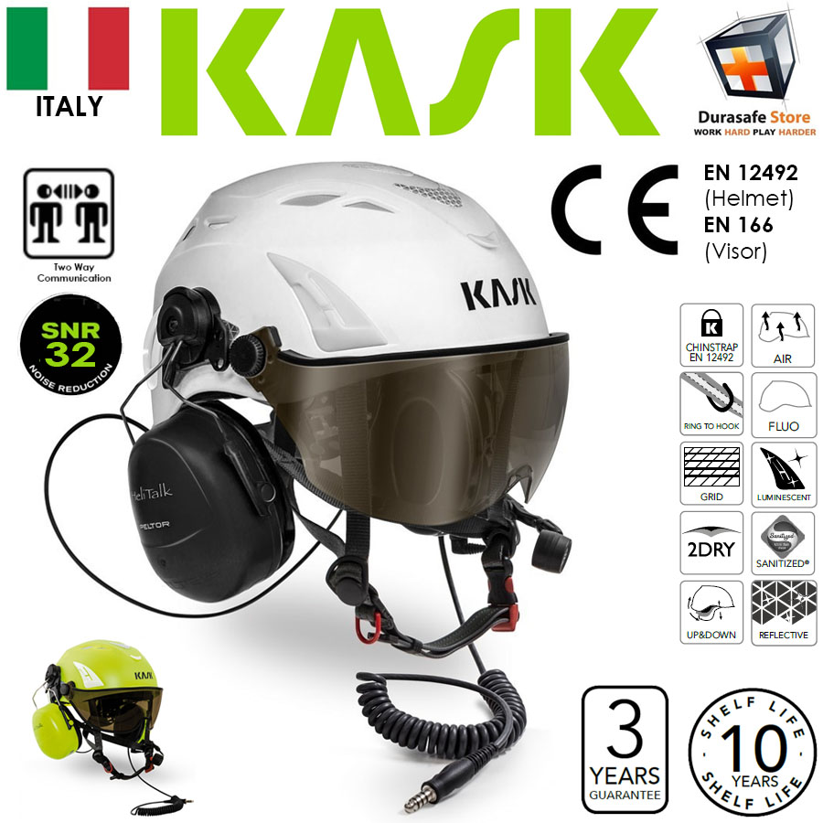 KASK MHE00007 Helitalk Safety Helmet with Silver Mirror Visor White