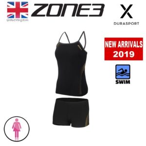 ZONE3 Womens MF-X Tankini Top and Short, Black/Gold