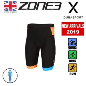 ZONE3 Men's Lava Long Distance Tri Shorts Limited Edition - BLACK/ORANGE/BLUE