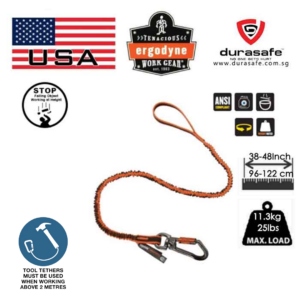 ERGODYNE Squids® 3109F(x) Dbl-Locking Single Carabiner Tool Lanyard with Swivel - 25lbs