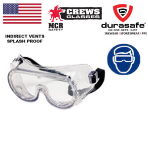 MCR CLV2230R Goggles Clear Lens, Indirect Vent, for Chemical Splash