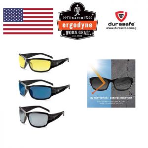 ERGODYNE Skullerz® Thor Black Polarised Safety Glasses - Yellow, Blue Mirror, Silver Mirror