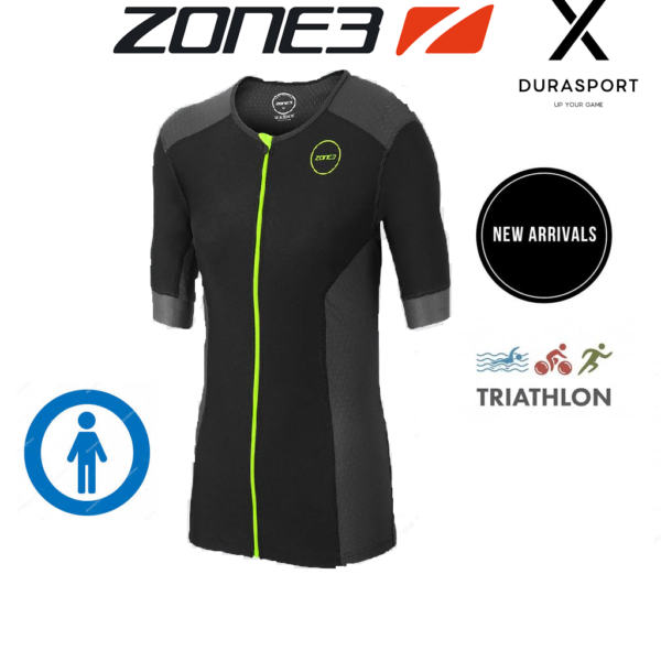 ZONE3 Men's Aquaflo Plus TriTop Short Sleeve - Black/Grey/Neon Green