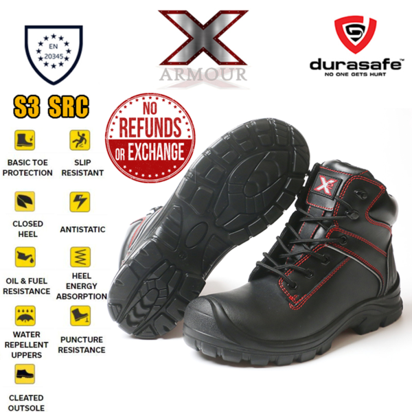 ARMOUR X2 S3 SRC Composite Toe Cap Safety Shoe Kevlar Midsole Black, Size  UK 5-13