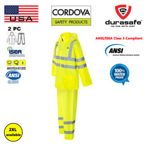 CORDOVA SPR3GS Class3 Rain Suit Lime, 2 Piece ANSI USA Approved