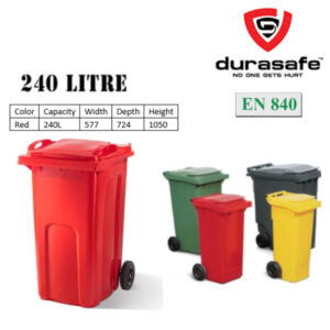Wheelie Bin 240 Litre  Plastic HDPE c/w Caster Wheels HDPE EN840