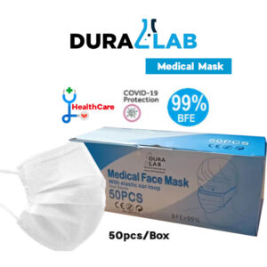 DURALAB 3 Ply Disposable Medical Face Masks BFE>99% White (50pcs/box)