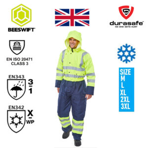 BEESWIFT (UK) BD900 Two Tone Hi-Viz Thermal Waterproof Winter Coverall Yellow/Navy