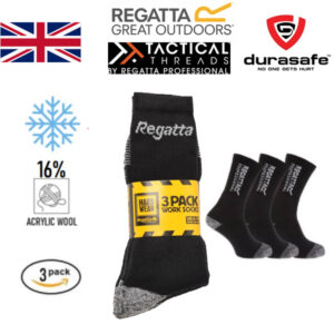 REGATTA RRG287 Workwear Acrylic Wool 3 Pack Sock One Size Black