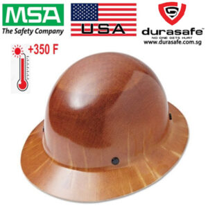 MSA 475407 Skullgard Full-Brim Hard Hat with Fas-Trac III Suspension | Non-slotted hat, made of phenolic resin,  Radiant heat load ups to 350 F - standard size in natural tan