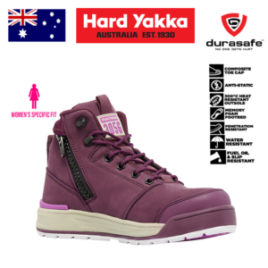 HARD YAKKA Y60332 3056 Women 5-Inch Lace Side-Zip Safety Boot Shiraz, Size 4-8