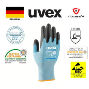 UVEX 60084 Phynomic airLite Level C Cut Resistant ESD Touchscreen 25cm Glove Blue, Size 8-12