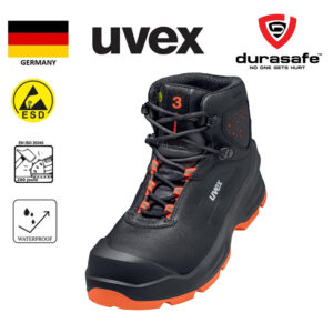 UVEX 68732 Uvex 3 Heavy Duty Lace-Up Safety Boot Black/Orange Size 39-46