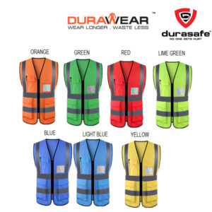 DURAWEAR Hi Vis Construction Safety Vest Size Universal - Orange, Red, Lime Green, Yellow, Blue