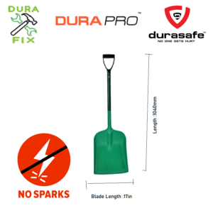 DURAPRO  Non-Spark Heavy duty Plastic snow square shovel spade with D grip handle, Green, Length: 104cm