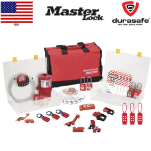 MASTER LOCK 1458E410PRE Lockout Carrying Case with Premier Electrical Device Assortment and six 410RED Zenex Thermoplastic Padlocks