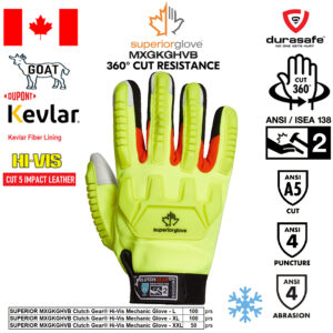 SUPERIOR MXGKGHVB Clutch Gear® Hi-Vis Mechanic Impact Lined Glove Size L-XXL
