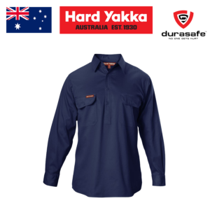 HARD YAKKA Y07530 Long Sleeve Drill Closed Front Shirt – Navy
