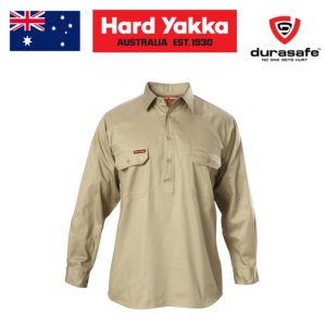 HARD YAKKA Y07530 Long Sleeve Drill Closed Front Shirt – Khaki