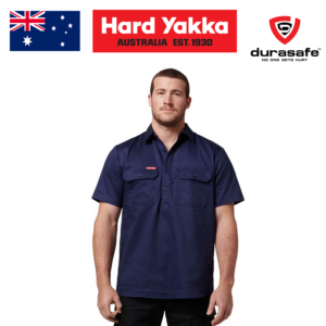 HARD YAKKA Y07540 Short Sleeve Closed Front Shirt – Navy