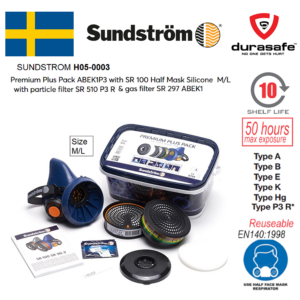 SUNDSTROM H05-0003 Premium Plus Pack ABEK1P3 with SR100 Half Mask Silicone Respirator Size M/L