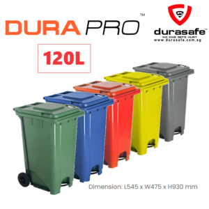 DURAPRO 120L Wheelie Bins c/w pedal-5 colours