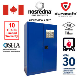 NOSREDNA HWC45M Acid Corrosive Safety Cabinet 45 Gallon Manual Door 65"HX43"WX18"D, FM Approved, Blue