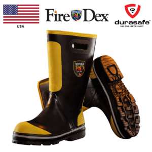 FIRE-DEX FDXR100 Firefighting Rubber Insulated Boots, Black/Yellow, Size 7-11