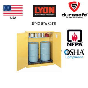 LYON 5452 Vertical Double Drum Storage 2-Door Cabinet 110 Gallons 59"Wx32"Dx65"H, Yellow