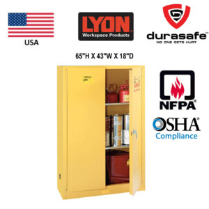 LYON 5444N Flammable Liquid Storage Cabinet Manual-Closing Door 45 Gallons 43"Wx18"Dx65"H, Yellow
