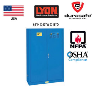 LYON 5544 Acids & Corrosives Storage Cabinet Manual-Closing Door 45 Gallons 43"Wx18"Dx65"H, Blue