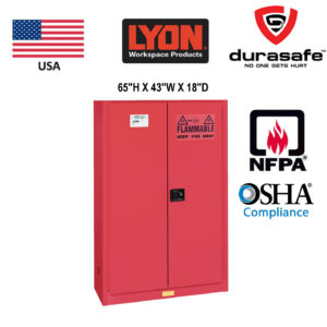 LYON 5660 Paints & Inks Storage Cabinet Manual-Closing Door 45 Gallons 43"Wx18"Dx65"H, Red