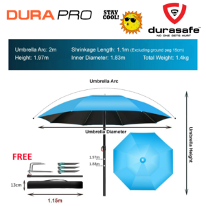 DURAPRO Outdoor Beach Umbrella Height 1.8meter blue colour without stand