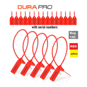 DURAPRO Security Pull Tite Seals 25cm Disposable Seal with Random Serial Numbers Red/Yellow (100 per bag)