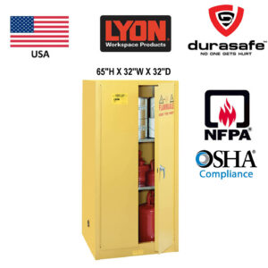 LYON 5460 Flammable Liquid Storage Cabinet Manual-Closing Door 60 Gallons 32"Wx32"Dx65"H, Yellow