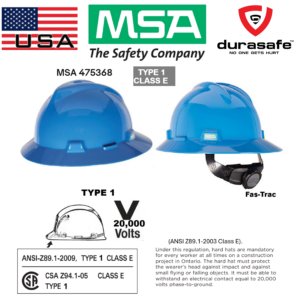 MSA 475368 V-Gard Slotted Safety Hat Full-Brim Fas-Trac Suspension, Standard Size Blue