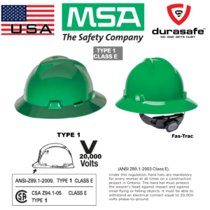 MSA 475370 V-Gard Slotted Safety Hat Full-Brim Fas-Trac Suspension, Standard Size Green